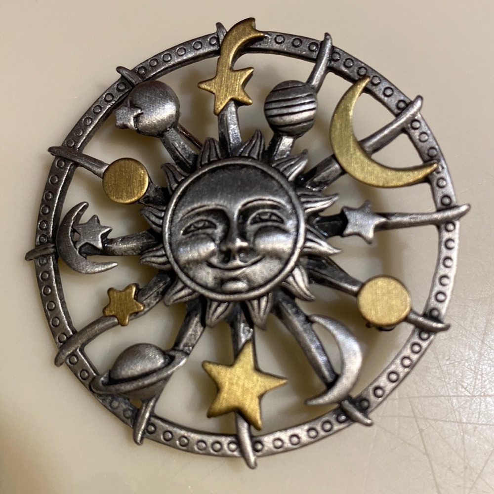 JJ Jonette Pewter Celestial Pin Broach Diaries of Stargazer ca 1970 Excellent